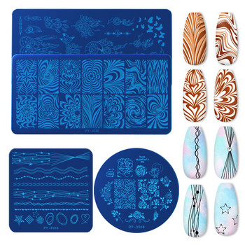 Шаблони за нокти за нокти Печат от неръждаема стомана Синя филмова плоча Геометрична цветна живопис Шаблон за щамповане Инструменти за декорация на нокти