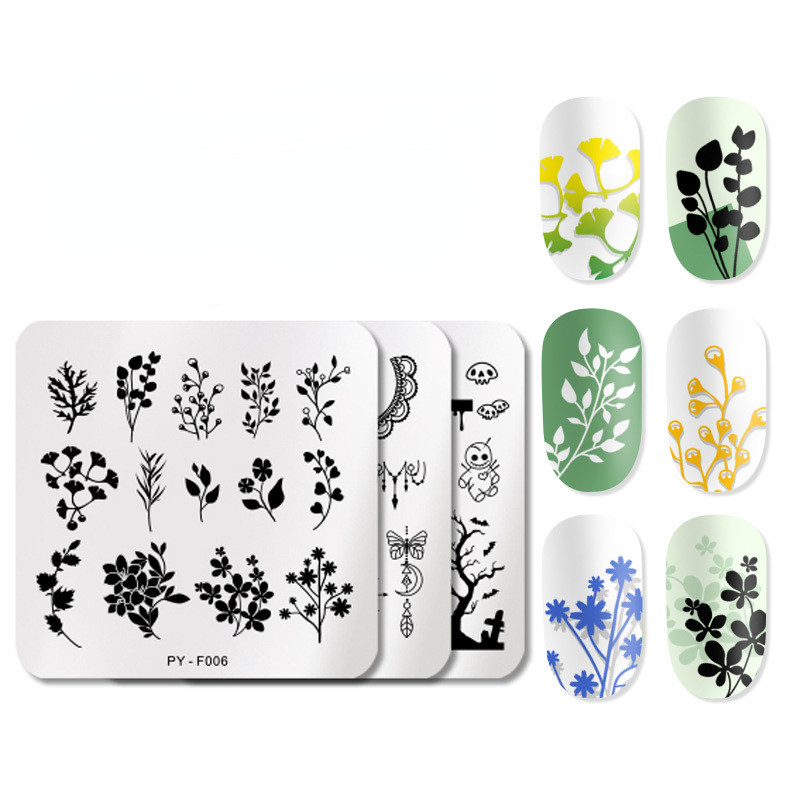 Küünekunsti mallid Roostevabast terasest trükkimine Tempel Sinine kileplaat Geomeetriline lillemaalimine Tembeldamine Šabloon Küüntekaunistustööriistad