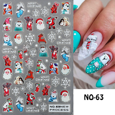 Τρισδιάστατα χριστουγεννιάτικα αυτοκόλλητα νυχιών Άγιος Βασίλης Κινούμενα σχέδια Πολική αρκούδα συρόμενοι για νύχια Διακόσμηση χειμερινής Πρωτοχρονιάς Λουλούδια χιονιού Αυτοκόλλητα GLNO
