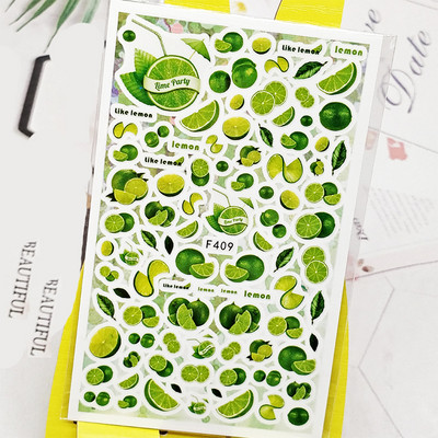 3D-küünekleebised puu-kirss-huulte joon sidrunikleebised küüntele isekleepuv disainkleebis maniküüri küünte kaunistamiseks