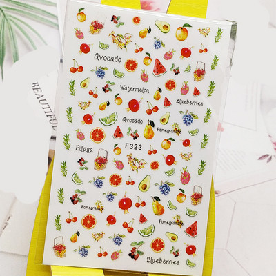 3D-küünekleebised puu-kirss-huulte joon sidrunikleebised küüntele isekleepuv disainkleebis maniküüri küünte kaunistamiseks