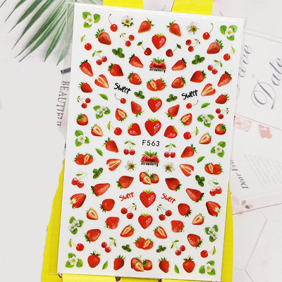 3D-küünekleebised puu-kirss-huulte joon sidrunikleebised küüntele isekleepuv disainkleebis maniküüri küünte kaunistamiseks