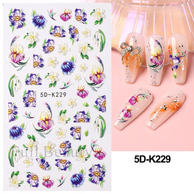 Kollane Mimosa 5D Küünekleebised Reljeefsed Lilled Küüned Kleebised Dekoratsioon Akrüül Liim Liugurid Kevadkarikakra maniküür LA5D-K228