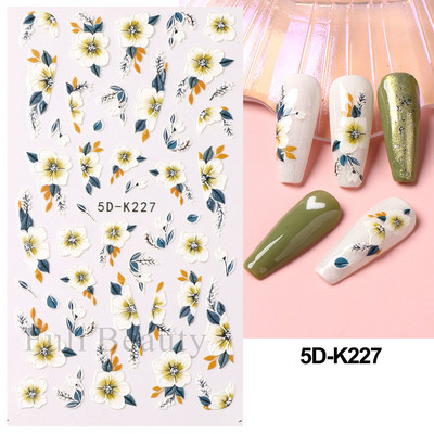 Kollane Mimosa 5D Küünekleebised Reljeefsed Lilled Küüned Kleebised Dekoratsioon Akrüül Liim Liugurid Kevadkarikakra maniküür LA5D-K228