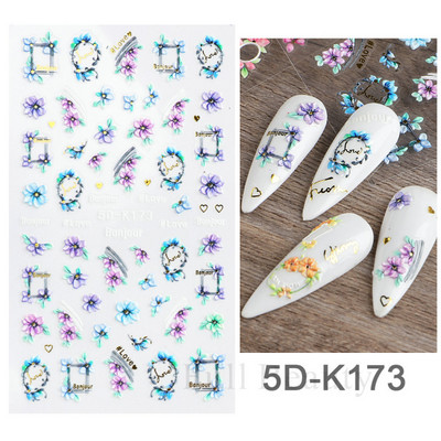 Kollane Mimosa 5D Küünekleebised Reljeefsed Lilled Küüned Kleebised Dekoratsioon Akrüül Liim Liugurid Kevadkarikakra maniküür LA5D-K228