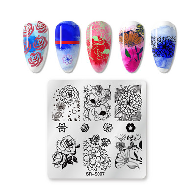 Mtssii küünetempliplaadid lilled puukell küünekunsti kujutis ristkülik ümmargune ruut templimall Lillegeomeetria teema