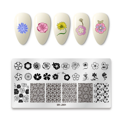 Mtssii küünetempliplaadid lilled puukell küünekunsti kujutis ristkülik ümmargune ruut templimall Lillegeomeetria teema