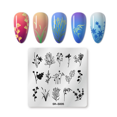 Mtssii küünetempliplaadid lilled puukell küünekunsti kujutis ristkülik ümmargune ruut templimall Lillegeomeetria teema