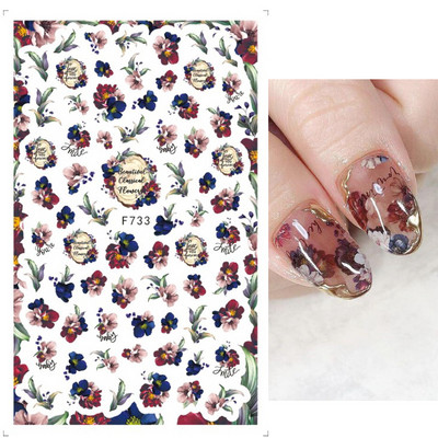 Τρισδιάστατα μωβ λουλούδια αυτοκόλλητα ολισθητήρες για νύχια Κομψά φύλλα με λουλουδάτο σχέδιο Διακόσμηση νυχιών Αξεσουάρ σχεδίασης GLF666