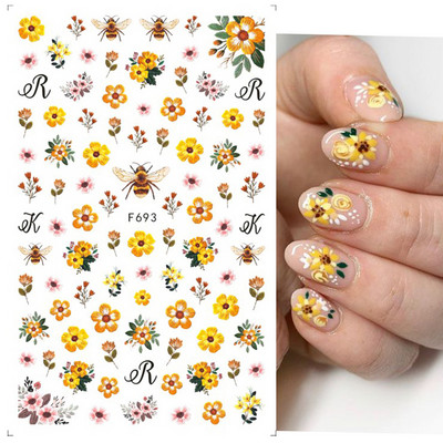 Τρισδιάστατα μωβ λουλούδια αυτοκόλλητα ολισθητήρες για νύχια Κομψά φύλλα με λουλουδάτο σχέδιο Διακόσμηση νυχιών Αξεσουάρ σχεδίασης GLF666