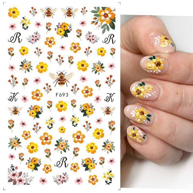 Τρισδιάστατα μωβ λουλούδια αυτοκόλλητα ολισθητήρες για νύχια Κομψά φύλλα με λουλουδάτο σχέδιο Διακόσμηση νυχιών Αξεσουάρ σχεδίασης GLF666