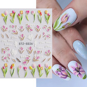 Αυτοκόλλητα νυχιών 5D Tulips White Camellia ανάγλυφο ανάγλυφο ορχιδέα Floral φύλλα λουλούδια σκαλιστά συρόμενα τζελ βερνίκι Decortion SASTZ-5D26