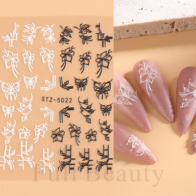 Αυτοκόλλητα νυχιών 5D Tulips White Camellia ανάγλυφο ανάγλυφο ορχιδέα Floral φύλλα λουλούδια σκαλιστά συρόμενα τζελ βερνίκι Decortion SASTZ-5D26