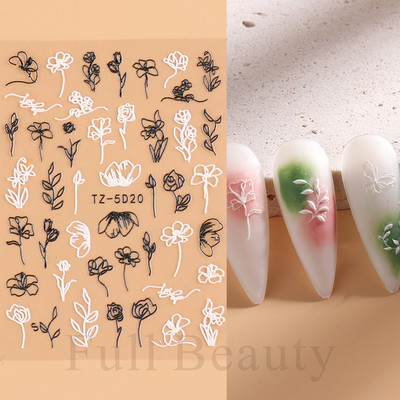 Αυτοκόλλητα νυχιών 5D Tulips White Camellia ανάγλυφο ανάγλυφο ορχιδέα Floral φύλλα λουλούδια σκαλιστά συρόμενα τζελ βερνίκι Decortion SASTZ-5D26