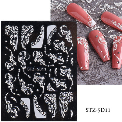 Αυτοκόλλητα νυχιών 5D Tulips White Camellia ανάγλυφο ανάγλυφο ορχιδέα Floral φύλλα λουλούδια σκαλιστά συρόμενα τζελ βερνίκι Decortion SASTZ-5D26