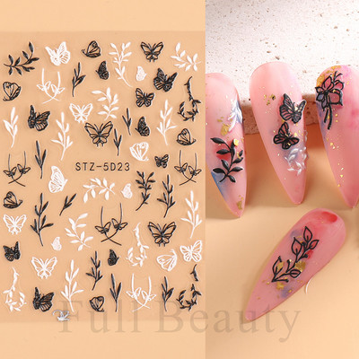 Αυτοκόλλητα νυχιών 5D Tulips White Camellia ανάγλυφο ανάγλυφο ορχιδέα Floral φύλλα λουλούδια σκαλιστά συρόμενα τζελ βερνίκι Decortion SASTZ-5D26