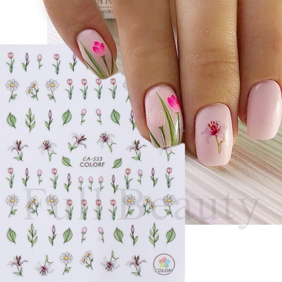 Αυτοκόλλητα νυχιών 5D Tulips White Camellia ανάγλυφο ανάγλυφο ορχιδέα Floral φύλλα λουλούδια σκαλιστά συρόμενα τζελ βερνίκι Decortion SASTZ-5D26