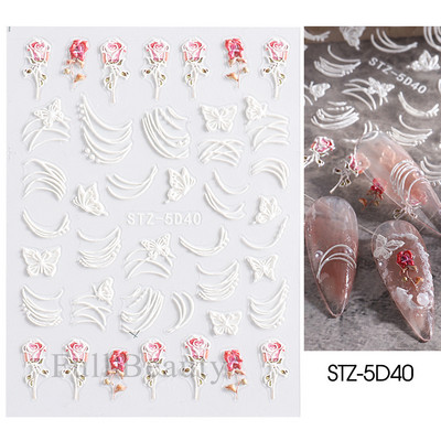 Αυτοκόλλητα νυχιών 5D Tulips White Camellia ανάγλυφο ανάγλυφο ορχιδέα Floral φύλλα λουλούδια σκαλιστά συρόμενα τζελ βερνίκι Decortion SASTZ-5D26