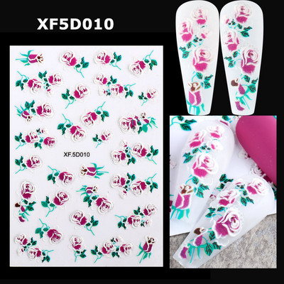 Αυτοκόλλητα νυχιών 5D Tulips White Camellia ανάγλυφο ανάγλυφο ορχιδέα Floral φύλλα λουλούδια σκαλιστά συρόμενα τζελ βερνίκι Decortion SASTZ-5D26