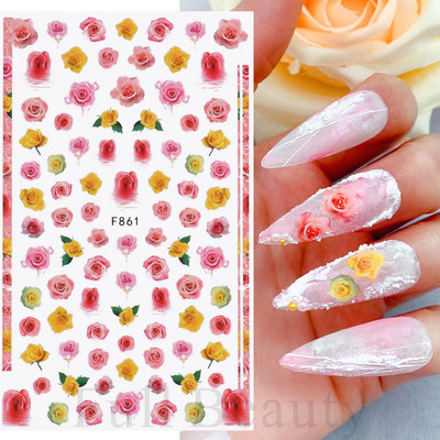 Αυτοκόλλητα νυχιών 5D Tulips White Camellia ανάγλυφο ανάγλυφο ορχιδέα Floral φύλλα λουλούδια σκαλιστά συρόμενα τζελ βερνίκι Decortion SASTZ-5D26