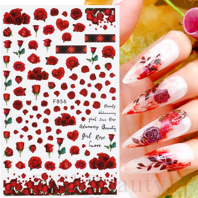 Αυτοκόλλητα νυχιών 5D Tulips White Camellia ανάγλυφο ανάγλυφο ορχιδέα Floral φύλλα λουλούδια σκαλιστά συρόμενα τζελ βερνίκι Decortion SASTZ-5D26