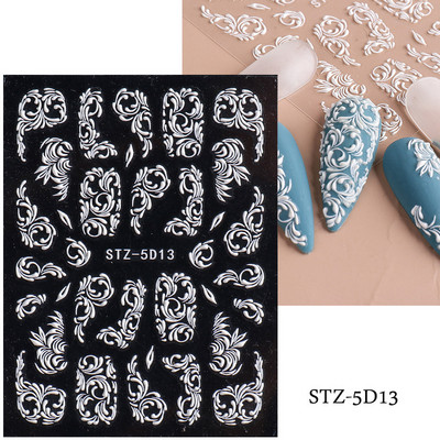 Αυτοκόλλητα νυχιών 5D Tulips White Camellia ανάγλυφο ανάγλυφο ορχιδέα Floral φύλλα λουλούδια σκαλιστά συρόμενα τζελ βερνίκι Decortion SASTZ-5D26