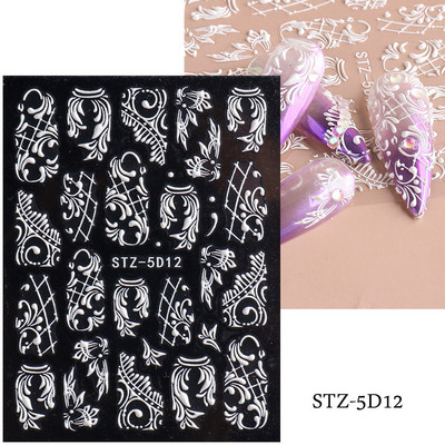 Αυτοκόλλητα νυχιών 5D Tulips White Camellia ανάγλυφο ανάγλυφο ορχιδέα Floral φύλλα λουλούδια σκαλιστά συρόμενα τζελ βερνίκι Decortion SASTZ-5D26