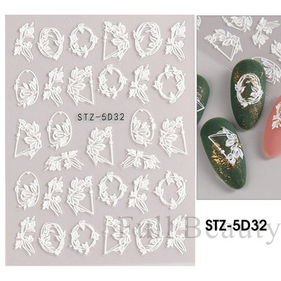 Αυτοκόλλητα νυχιών 5D Tulips White Camellia ανάγλυφο ανάγλυφο ορχιδέα Floral φύλλα λουλούδια σκαλιστά συρόμενα τζελ βερνίκι Decortion SASTZ-5D26