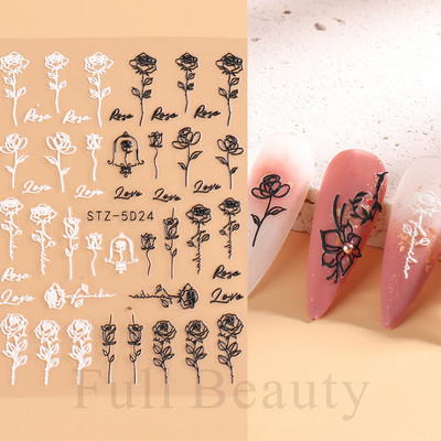 Αυτοκόλλητα νυχιών 5D Tulips White Camellia ανάγλυφο ανάγλυφο ορχιδέα Floral φύλλα λουλούδια σκαλιστά συρόμενα τζελ βερνίκι Decortion SASTZ-5D26