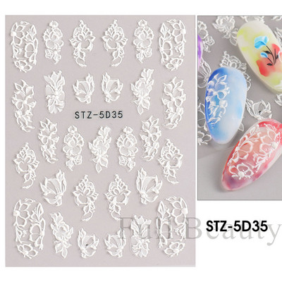 Αυτοκόλλητα νυχιών 5D Tulips White Camellia ανάγλυφο ανάγλυφο ορχιδέα Floral φύλλα λουλούδια σκαλιστά συρόμενα τζελ βερνίκι Decortion SASTZ-5D26
