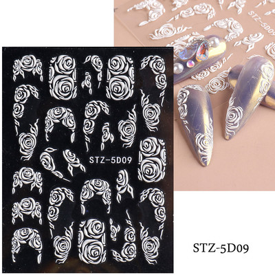 Αυτοκόλλητα νυχιών 5D Tulips White Camellia ανάγλυφο ανάγλυφο ορχιδέα Floral φύλλα λουλούδια σκαλιστά συρόμενα τζελ βερνίκι Decortion SASTZ-5D26