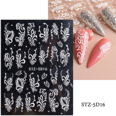 Αυτοκόλλητα νυχιών 5D Tulips White Camellia ανάγλυφο ανάγλυφο ορχιδέα Floral φύλλα λουλούδια σκαλιστά συρόμενα τζελ βερνίκι Decortion SASTZ-5D26