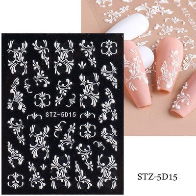 Αυτοκόλλητα νυχιών 5D Tulips White Camellia ανάγλυφο ανάγλυφο ορχιδέα Floral φύλλα λουλούδια σκαλιστά συρόμενα τζελ βερνίκι Decortion SASTZ-5D26