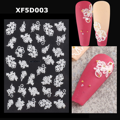 Αυτοκόλλητα νυχιών 5D Tulips White Camellia ανάγλυφο ανάγλυφο ορχιδέα Floral φύλλα λουλούδια σκαλιστά συρόμενα τζελ βερνίκι Decortion SASTZ-5D26