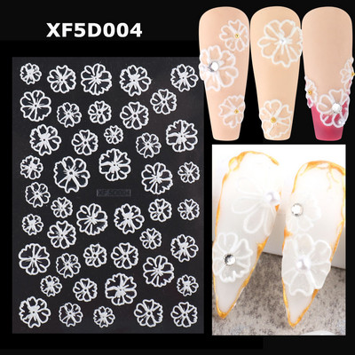 Αυτοκόλλητα νυχιών 5D Tulips White Camellia ανάγλυφο ανάγλυφο ορχιδέα Floral φύλλα λουλούδια σκαλιστά συρόμενα τζελ βερνίκι Decortion SASTZ-5D26