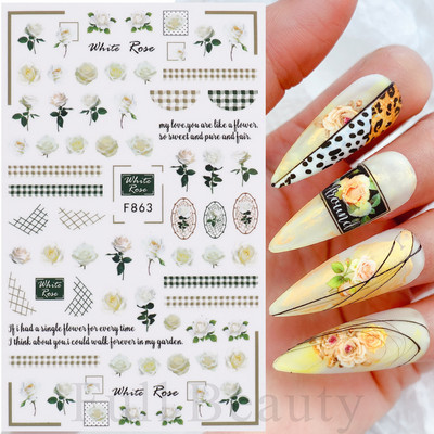 Αυτοκόλλητα νυχιών 5D Tulips White Camellia ανάγλυφο ανάγλυφο ορχιδέα Floral φύλλα λουλούδια σκαλιστά συρόμενα τζελ βερνίκι Decortion SASTZ-5D26
