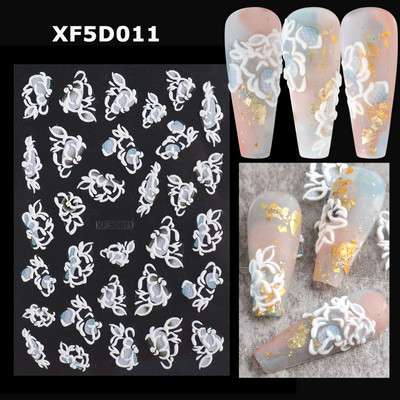 Αυτοκόλλητα νυχιών 5D Tulips White Camellia ανάγλυφο ανάγλυφο ορχιδέα Floral φύλλα λουλούδια σκαλιστά συρόμενα τζελ βερνίκι Decortion SASTZ-5D26