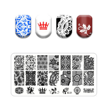 Flower Stripe Nail Stamping Plates Leaves Design Stamp for Nails Leaf French Geometry Lace Printing Stencil