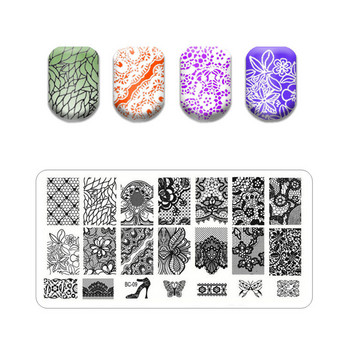 Flower Stripe Nail Stamping Plates Leaves Design Stamp for Nails Leaf French Geometry Lace Printing Stencil