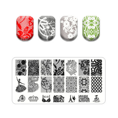 Flower Stripe Nail Stamping Plates Leaves Design Stamp for Nails Leaf French Geometry Lace Printing Stencil
