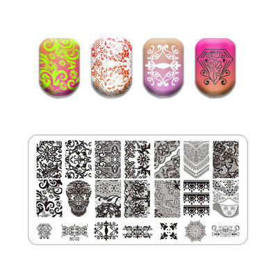 Flower Stripe Nail Stamping Plates Leaves Design Stamp for Nails Leaf French Geometry Lace Printing Stencil