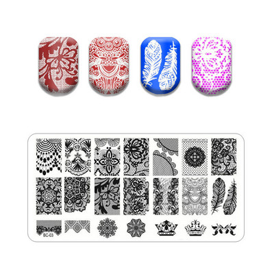 Flower Stripe Nail Stamping Plates Leaves Design Stamp for Nails Leaf French Geometry Lace Printing Stencil