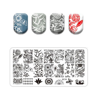 Flower Stripe Nail Stamping Plates Leaves Design Stamp for Nails Leaf French Geometry Lace Printing Stencil