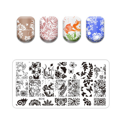 Flower Stripe Nail Stamping Plates Leaves Design Stamp for Nails Leaf French Geometry Lace Printing Stencil