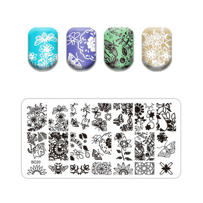 Flower Stripe Nail Stamping Plates Leaves Design Stamp for Nails Leaf French Geometry Lace Printing Stencil