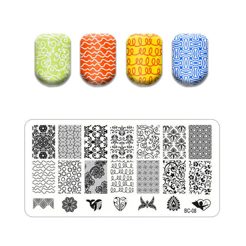 Flower Stripe Nail Stamping Plates Leaves Design Stamp for Nails Leaf French Geometry Lace Printing Stencil