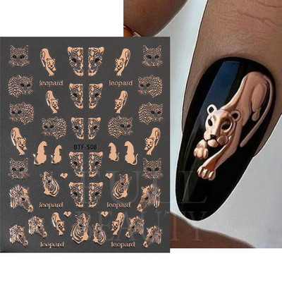 The Leopard Tiger Nails Stickers 3D Bronzing Rose Gold Black Zebra Wildlife Prints Sliders Nail Art Decoration #BTF-S08