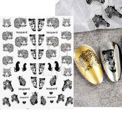 The Leopard Tiger Nails Stickers 3D Bronzing Rose Gold Black Zebra Wildlife Prints Sliders Nail Art Decoration #BTF-S08