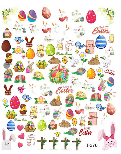 1 τεμ Happy Easter Nail Art Αυτοκόλλητο Αυτοκόλλητο Bunny Cute Rabbit Αυτοκόλλητα 10*8cm Πασχαλινό αυγό πάπιας Σταυρός νυχιών αυτοκόλλητα