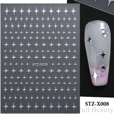 Μαύρο ασημί αστέρι 3D αυτοκόλλητο νυχιών Χρυσή καρδιά Αγγλικά γράμματα Εικόνα Αυτοκόλλητο συρόμενο φύλλο χειμερινού μανικιούρ Νυχιών Διακόσμηση NFCB